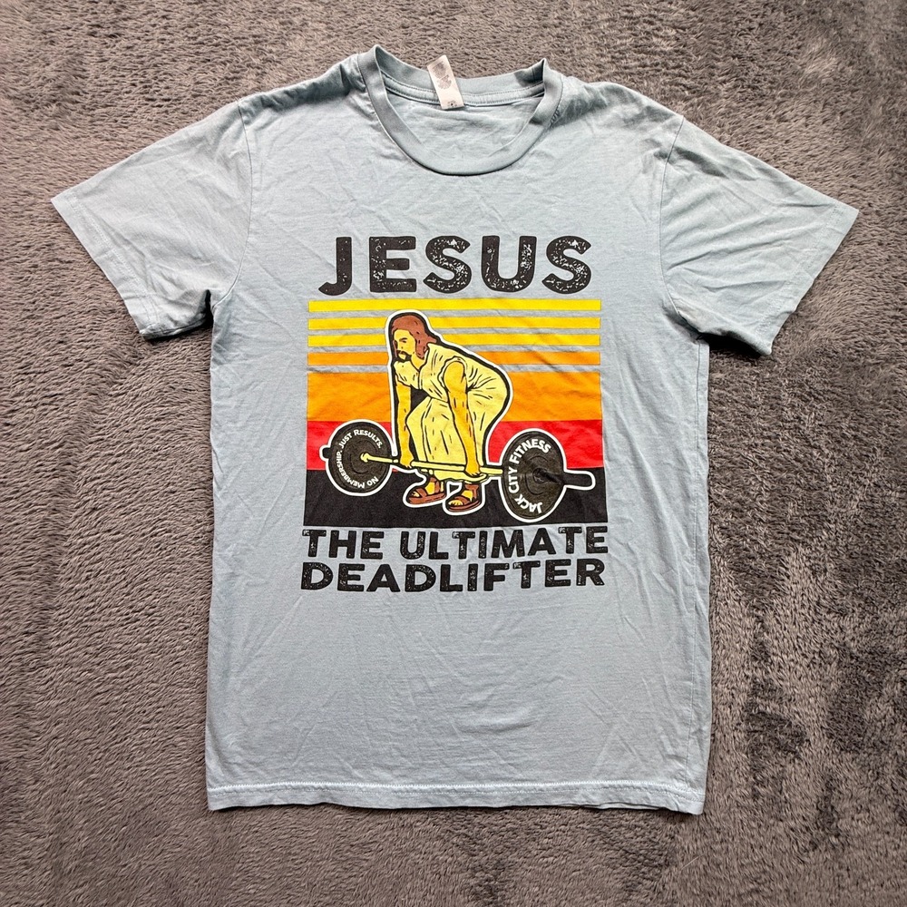 Cool Jesus Lifting Tee Shirt The Ultimate Deadlifter Adult S Baby Blue Crew Neck